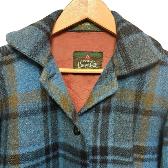 Vintage Canadian Camper Wool Mohair Blue Plaid Coat/Shacket, size Small Womens - Picture 3 of 11